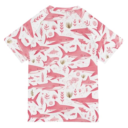 Cartoon Sharks Girls Bathing Suit UV Protection Sports Shirts Swimwear Beach Tops 3T2