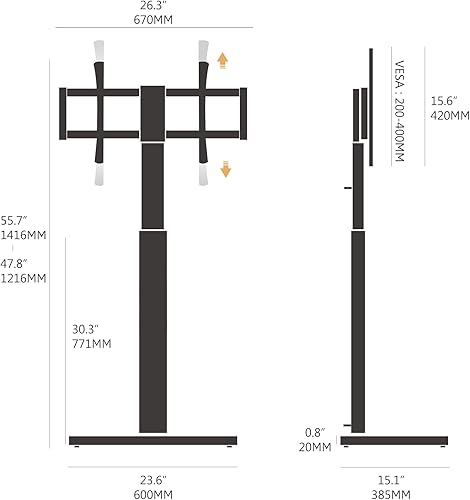 Miniatura 16 de FITUEYES Soporte de TV de suelo para dormitorio, sala de estar, soporte de TV de esquina alto para televisores de 32, 37, 43, 50, 55, 60, 65, 70