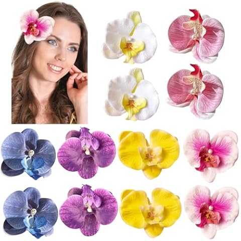12 Pieces Flower Hair Clips Bohemian Butterfly Orchid Hair Barrettes for Beach Party Spring Photo Prop, Artificial Hawaiian Boho Hairclip Flower Hair Accessories for Women Girls Bridal Headwear Cover