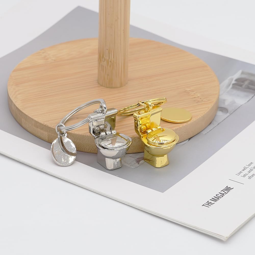 2PCS Mini Toilet Model Keychain Bag Charms Cute Metal Toilet Key Chain Ring for Handbag Purse Men Women Boys Girls