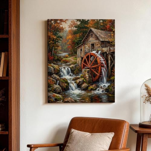 Lienzo de cascada Watermill de 16x20 pulgadas para pared 3