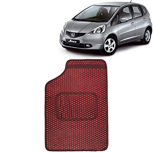 Image of Kingsway Dotted Design Car Floor Foot Mats Universal Fit for Honda Jazz, Model Year : 2009-2014, Water and Dustproof, Color Red, Set of 5 Pieces