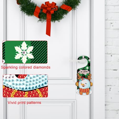 Image of AiYuanzsh Diamond Painting Christmas Door Sign Pendant Kits for Door Decoration, Christmas Snowman 5D Crystal Rhinestones Diamond Art Hanging Door by Number Kits Hanging Home Decor Gift