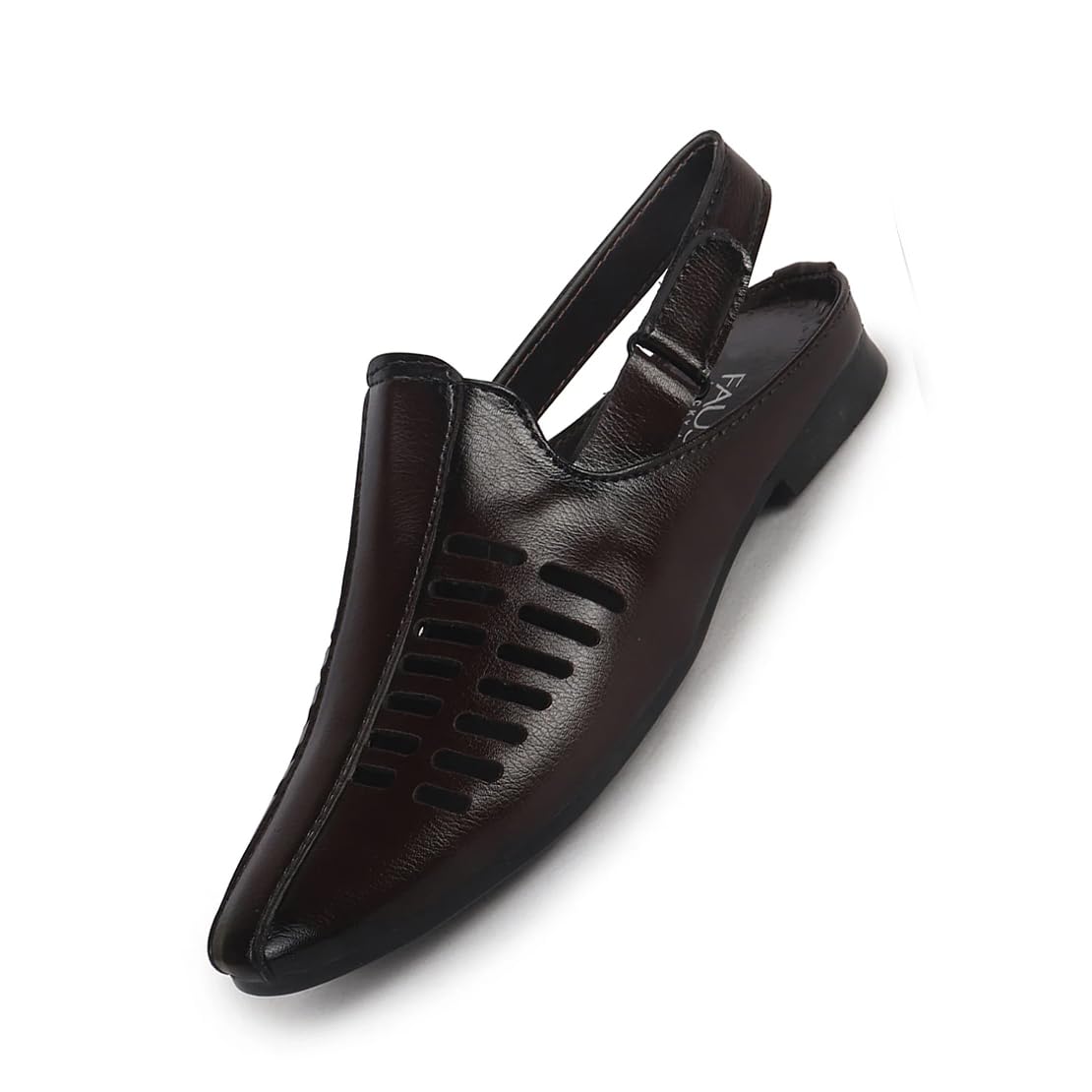 fausto Men Back Open Ethnic Hook and Loop Jutis and Mojaris | Classic Perforated Slip Ons for Wedding, Festive Kurta Set | Cushioned Insole Comfort-picture-26