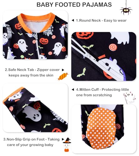 uideazone Baby Girls Footed Pajamas Zip-Front One-Piece Sleeper Non-Slip Footie Cute Pattern Jumpsuit PJs 0-12 Month2