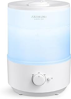 ASAKUKI Humidifier for Bedroom, 3L Top Fill Cool Mist Humidifier for Baby Kids Nursery Plants, 23dB Ultrasonic Quiet Humidifier, Aroma Diffuser, Night Light, Auto Shut-off, Knob Control, 360°Nozzle