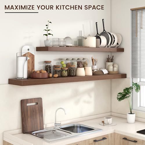 Large Floating Shelves for Wall, 55" W x 10" D x 1.5" H, 1 Pack of Long Wall Mounted Engineered Wood Shelves with Invisible Brackets for Living Room, Bedroom, Bathroom, Kitchen Decor, Walnut by Venusmiles - Used condition - Image 5