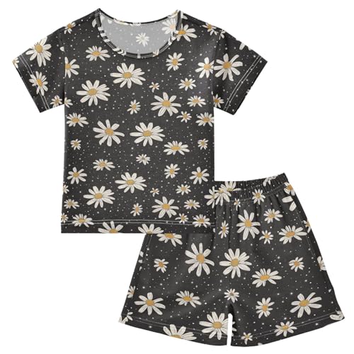 ALAZA Vintage Daisy Flowers Stars Pajama Set Short Sleeve Sleepwear Soft Lounge Nightwear