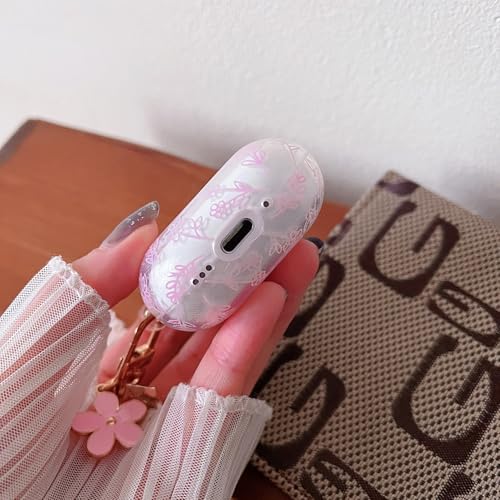Image of MINSCOSE Compatible with AirPods 4 Clear Case,Cute Flower Floral Aesthetic Design with Flowers Keychain, Soft TPU Protective Shockproof Case for Women Girl for Airpods 4-Pink