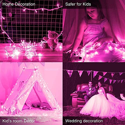 Image of LED String Light 12 Meter with 40 Pink LED Bulbs | Copper Wire Fairy Lights for Diwali Decoration, Room Decor, Balcony Decoration, Indoor Outdoor Home Decorative Lighting