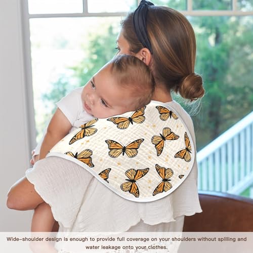 Image of Muslin Baby Burp Cloths, Brown Monarch Butterflies Muslin Baby Bibs Rags Comfy Soft Absorbent in for Newborn Boys and Girls 4 Piece 22 x 11 Inch