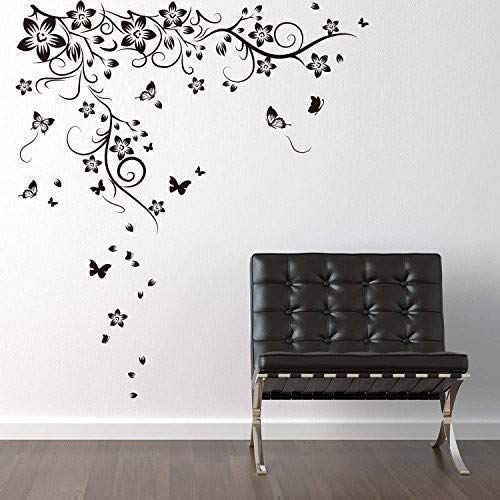 Walplus 150x130 cm Mural Autocollants Neuf Énorme Papillon Vigne Amovible Auto-Adhésif Mural Art Stickers Vinyle Maison Décoration DIY Salon Chambre Bureau Décor Peint Enfants Chambre Cadeau, Noir