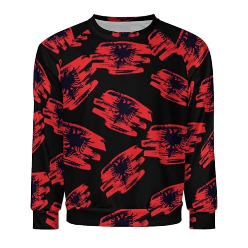Albanian Flag Men's Crewneck Sweatshirt Pullover Long Sleeve Casual Tops4