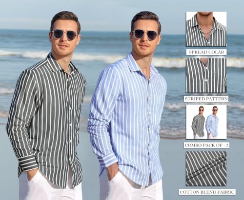 Image of Zombom Men's Regular Fit Vertical Striped Casual Shirt | Full Sleeve Cotton Blend Shirt for Men | Slim Fit Stylish Party