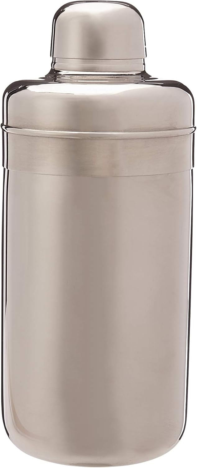 RSVP International Stainless Steel Modern Design Cocktail Shaker, 7.75" | Create Martinis, Manhattans, Cosmos, Margaritas & More | Modern Design with Large Straining Holes | Dishwasher Safe