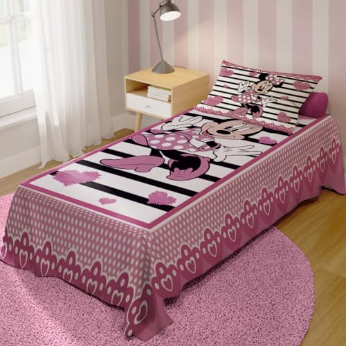 Jogo de Cama Len&ccedil;ol + Fronha Quarto Infantil Minnie Rosa