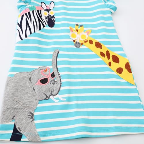 Hongshilian Toddler Girls Casual Cotton Dress Cartoon Appliques Short Sleeve Summer Playwear Dresses4