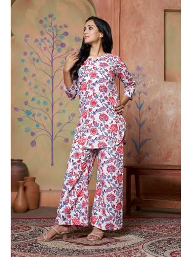 Image of DHRUVI TRENDZ Kurta Sets for Woman | Co ord Set for Women Stylish | Kurti Set for Woman | Short Kurti for Women | Kurtis | Ethnic Floral Straight Kurta Set's with Palazzo Pants