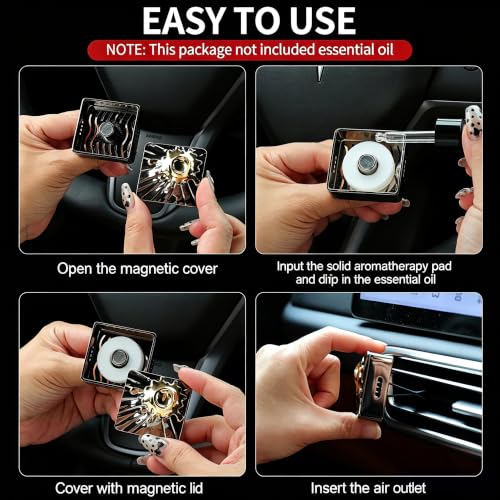 Image of Magnetic Car Air Freshener Vent Clip, Black Gold Zinc Alloy Car Diffuser for Vehicle Interior Decor Gift