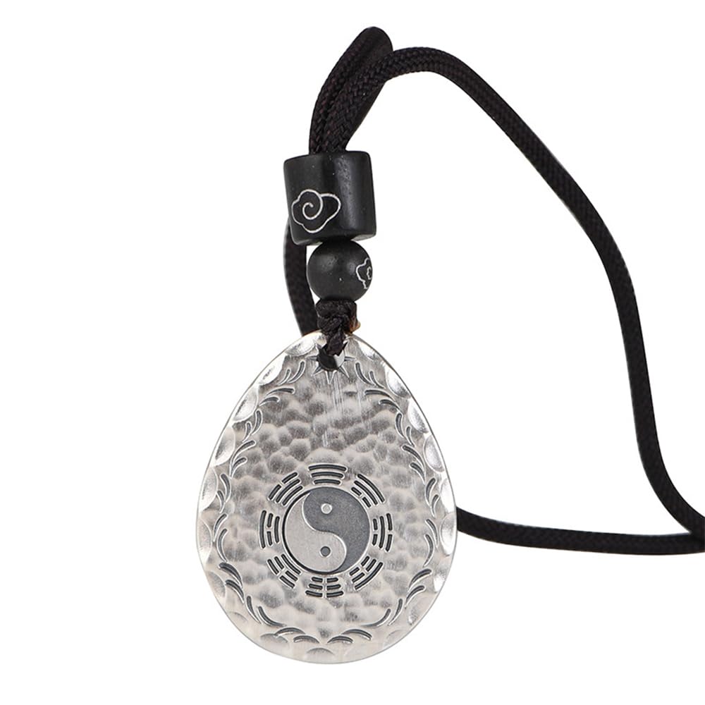 ForFox Collana Yin Yang in argento sterling 999 per uomo donna ciondolo a goccia martellato con cordino nero 60cm