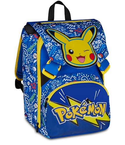 Seven Zaino Scuola Estensibile Big Pokemon, Blu, 24L, Espandibile tramite zip, Tasca frontale, Tasca laterale portaborraccia, Scuola elementare, Bambino, Bambina