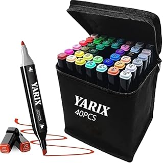 .YARIX Alcohol Art Markers  40 Colours Permanent Marker Pens Set, Dual Tips Colouring Art Pens for Adults & Kids, Graffiti Pens - Graphic Markers Pens for Drawing, Calligraphy, Anime & Manga Design