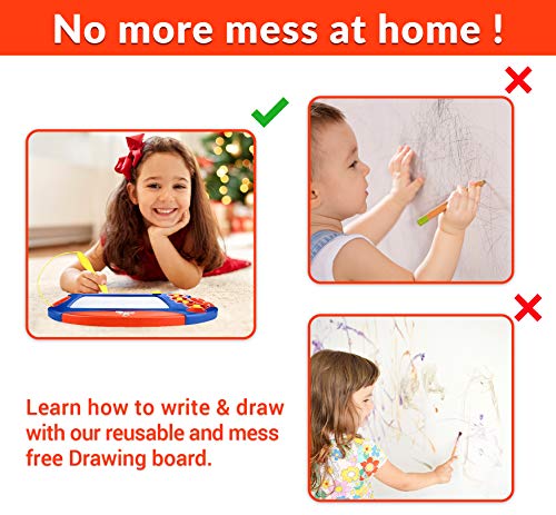 CHUCHIK Toys Magnetic Drawing Board Set for Kids and Toddlers. Large 15.7 Inch Magna Doodle Writing Pad Comes with a 4-Color Travel Size Sketch Doodle Board. (Red-Blue-Yellow)