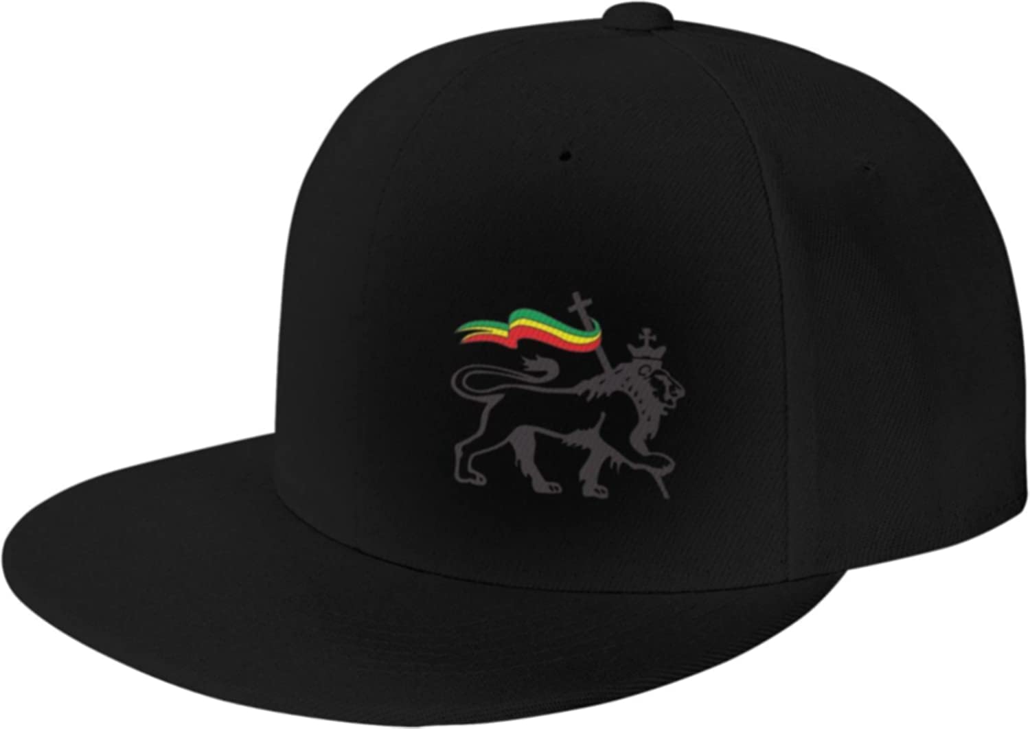 Coordaya Rasta Lion of Judah Flat Brim Baseball Cap Men's and Women's Adjustable Hat Black