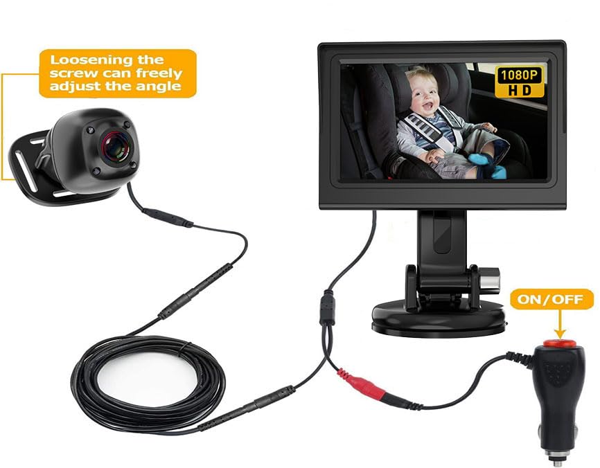 Image of Baby Car Camera Monitor for Backseat - Baby Car Mirror - Safety Rear Facing Infant Back Seat Camera with 4.3 inch Display, HD 1080P, Night Vision, Easy Installation - Black