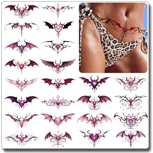 CHARLENT 24 PCS Sexy Belly Temporary Tattoos for Women Ladies