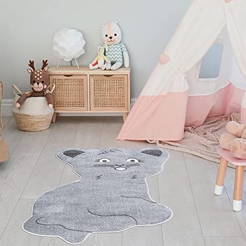 Alfombra infantil de animales gris de pelo suave Cover