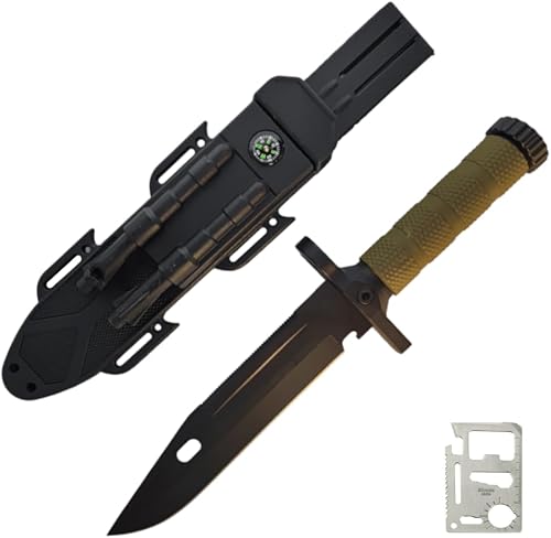 Tactical Survival Knife with Sheath, Compass & Multi-Tool Card