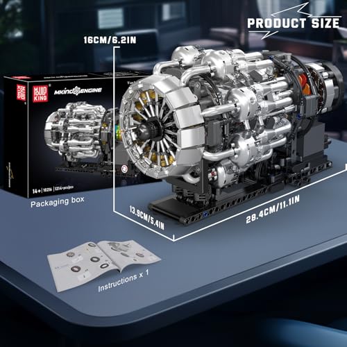 Mould King 10216 Turbojet Engine Building Sets, Mechanical Aviation Aircraft Engine Model Kit That Runs, Build Your Own STEM Model Engine, Gift for Age 14+/Adult Collections Enthusiasts (1214+ PCS)