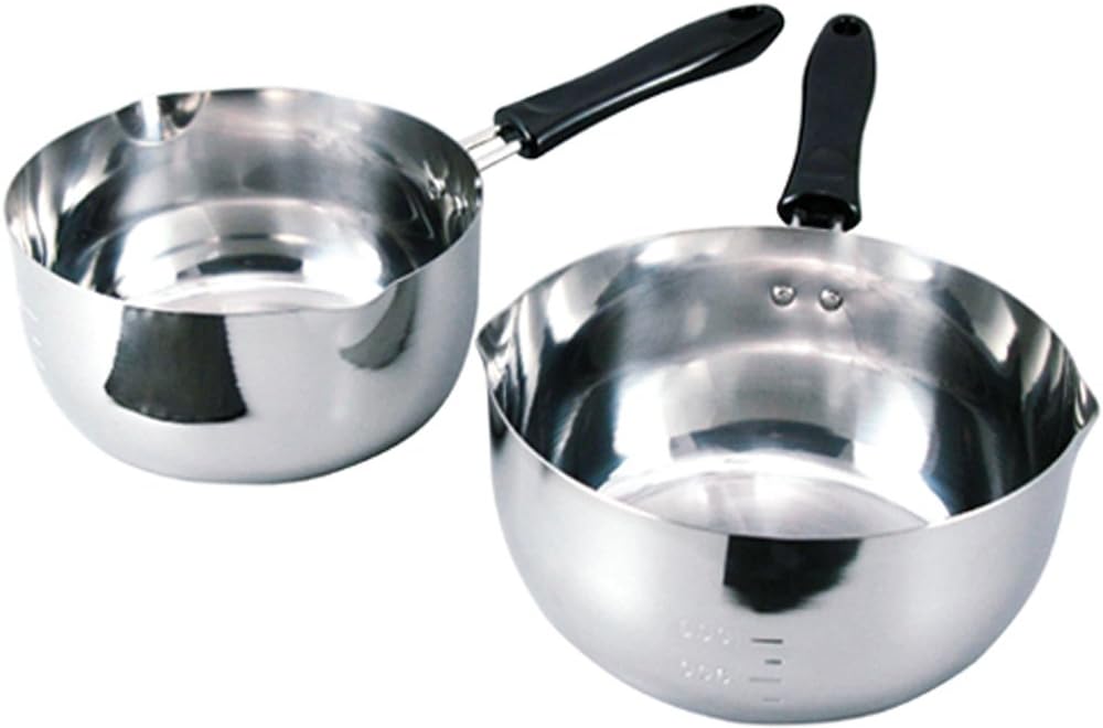 Shimomura Planning 34549 One-Handed Pot, Set of 2, 6.3 inches (16 cm), 7.1 inches (18 cm), Made in Japan, Direct Fire, Induction Compatible, Comes with Spout Markings, Multi-Purpose, Yukihira Pot,