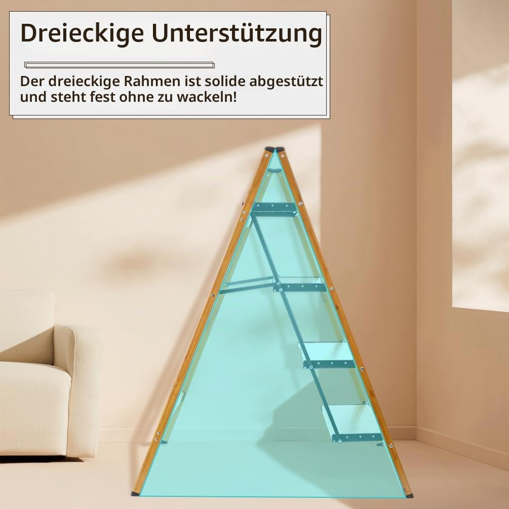 BAOYOUNI 4 Stufen Klappleiter Aluminium Leiter Trittleiter Klappbar Tragbare Stufenleiter Haushaltsleiter mit Breitem Anti-Rutsch Pedal, Tragfähigkeit 150 kg, Holzmaserung Farbe+Schwarz