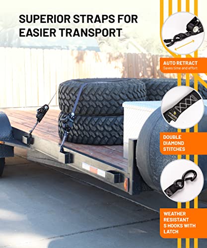 Strapinno 2Pcs Retractable Ratchet Tie-Down Straps With Safety Lock S Hooks & Soft Loop Straps - 1.5 In X 12 Ft Heavy Duty Ratchet Strap To Secure Atvs, Motorcycles, Cargo, 4,850Lbs Breaking Strength #TOP4