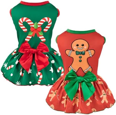 Vehomy 2-Pack Christmas Day Dog Cat Dress Christmas Dog Dresses w...