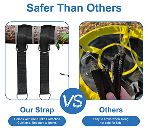 Anti-Broke Tree Swing Hanging Straps Kit Holds 2000 Lbs Heavy Duty 5Ft Extra Long, 2 Pcs Tree Swing Straps Waterproof Straps/ 2 Safer Lock Carabiners/ 1 Bag, For Hammock, Camping, Easy Installation #TOP1