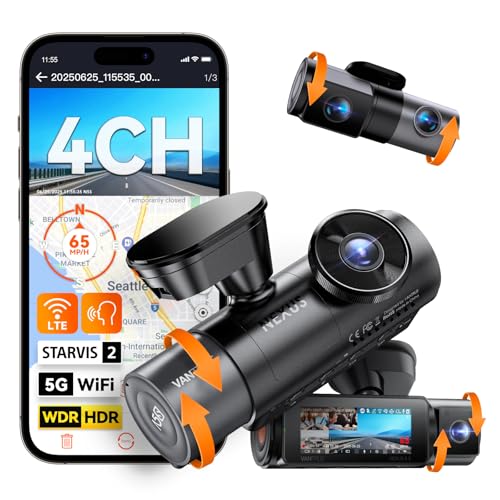 Vantrue N5S 4 Channel 360 Degree WiFi Dash Cam, STARVIS 2, IR Night Vision, 2.7K+1080P*2+1440P Front Rear Inside Dashcam, Voice Control, GPS, 24 Hours Parking Mode, LTE Support, Support 1TB Max