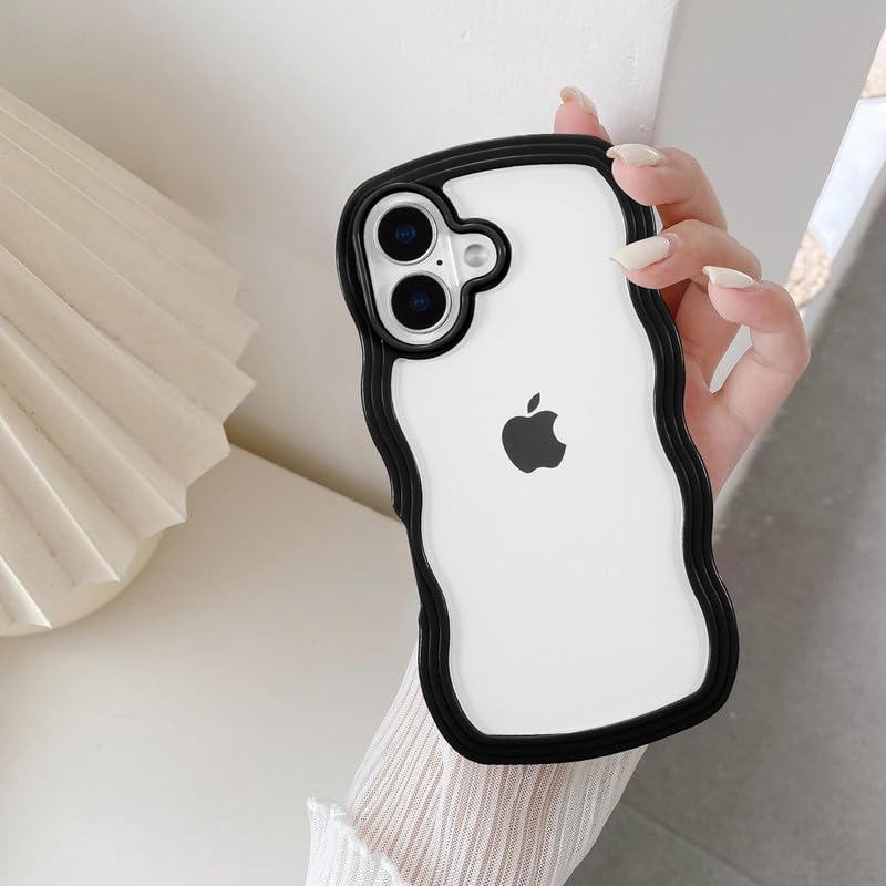 Image of ZR021 for iPhone 17 Back Case Cover | Wavy Border Transparent | Slim Fit | Camera Protection | Shockproof TPU Case - Black