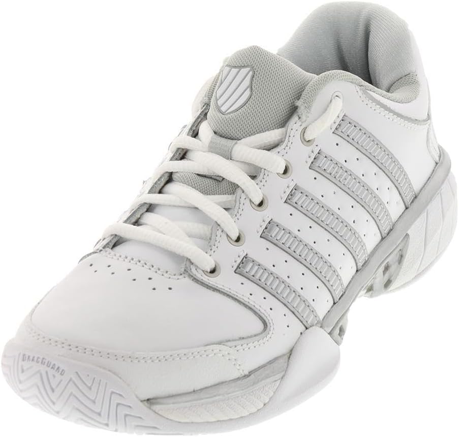 K-Swiss Women's Hypercourt Express Leather Tennis Shoe, White/Silver/Glacier Gray, 5 M