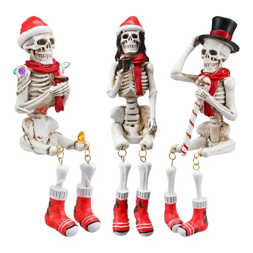 Soulchen 3 Pcs Christmas Skeleton Table Decorations Fiddleable Christmas Skull Figurines...