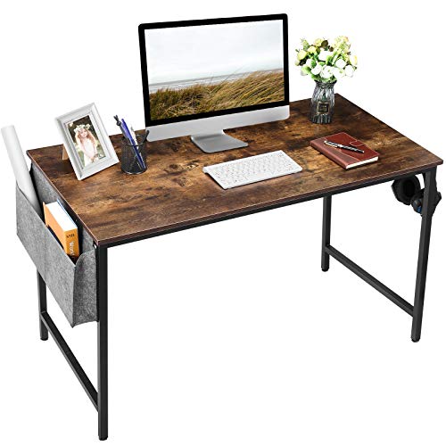 HAIOOU Computer Desk 47.2 Inch Home Office Study PC Laptop Table, Modern Simple Industrial Style Writing Workstation with Storage Bag and Metal Hook