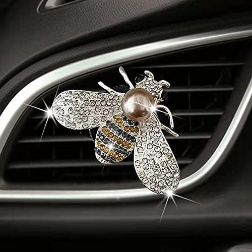 Image of Silver Shiny Bee Vent Clips, Crystal Bee Car Air Freshener Vent Clip Car Bling Interior Decoration Rhinestone Cars Bling Accessories Aroma Diffusers