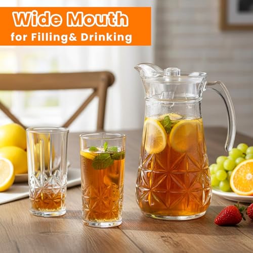 Image of Premium Water and Juice Glasses and Jug Set Combo [6 Piece Glass 350ML & 1 Piece Jug 1.6 Liter] Transparent Pitcher Set for Dining Table, Home & Restaurant,Party (MTS - 25)