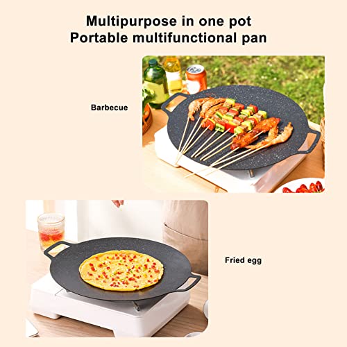 Korean Grill Pan,14.17inch Nonstick Round Griddle Grill Pan for Korean BBQ,Round BBQ Griddle with Handle,Multifunctional Stove Plate for Meats, Pancakes, Ribs