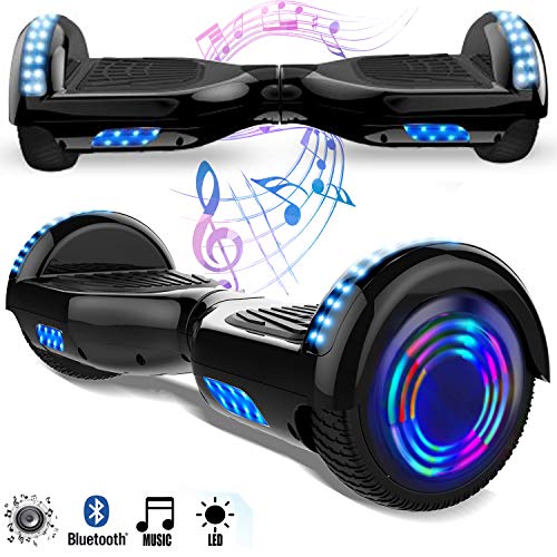 Magic Vida Skateboard Électrique 6.5 Pouces Bluetooth Puissance 700W avec Deux Barres LED Gyropode Auto-Équilibrage de Bonne qualité pour Enfants et Adult(Noir)