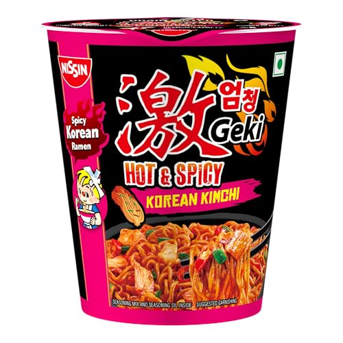 Image of Nissin Geki Cup Korean Kimchi Ramen Noodles | Spicy & Tangy Instant Ramen Cup with Authentic Korean Kimchi Flavor - Ready in 5 Minutes - 70G