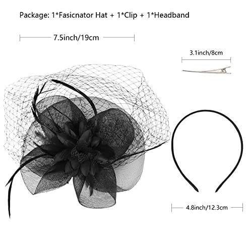 Image of DRESHOW Women Fascinator Hats Tea Party Hat Vintage Pillbox Hat Headband for Cocktail