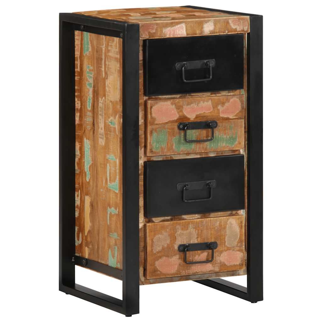 Armoire à tiroirs multicolore en bois massif vieilli 40 x 40 x 75 cm avec pieds en métal, buffet pour salon, couloir ou chambre à coucher, commode avec tiroirs et porte pratique